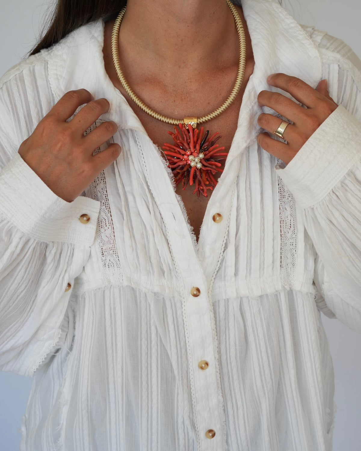 The Red Coral Flower Collar Necklace