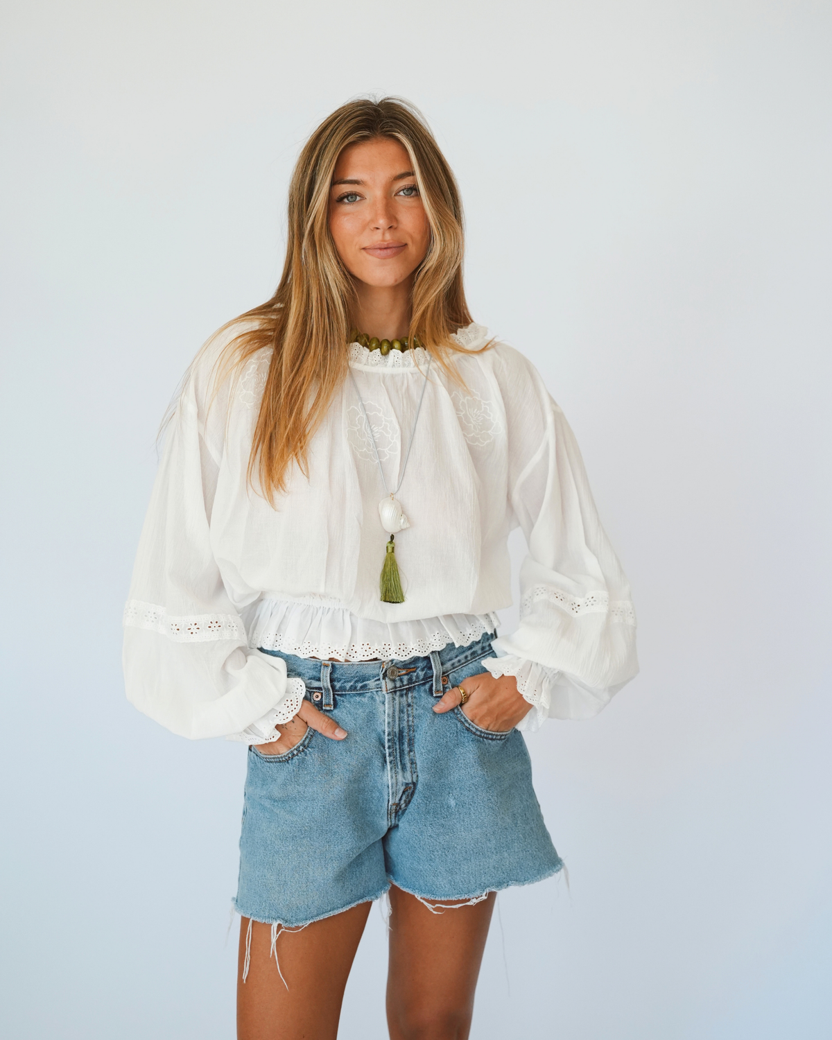 Kim Woven Cotton Embroidered Blouse