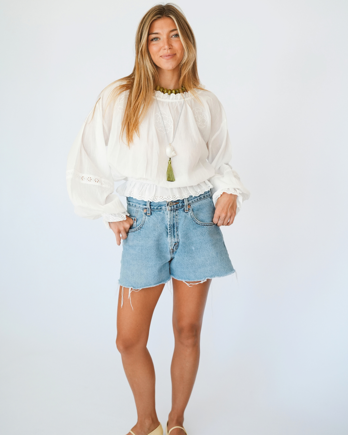 Kim Woven Cotton Embroidered Blouse