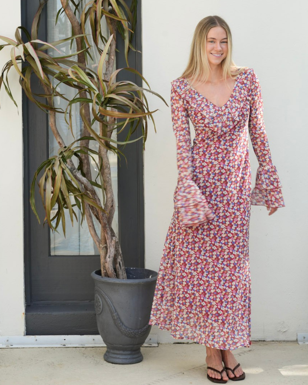 Girl in a floral midi dress