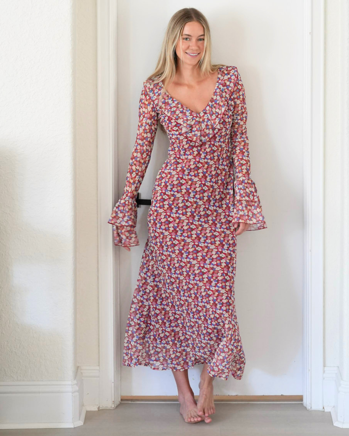 Girl in a floral midi dress