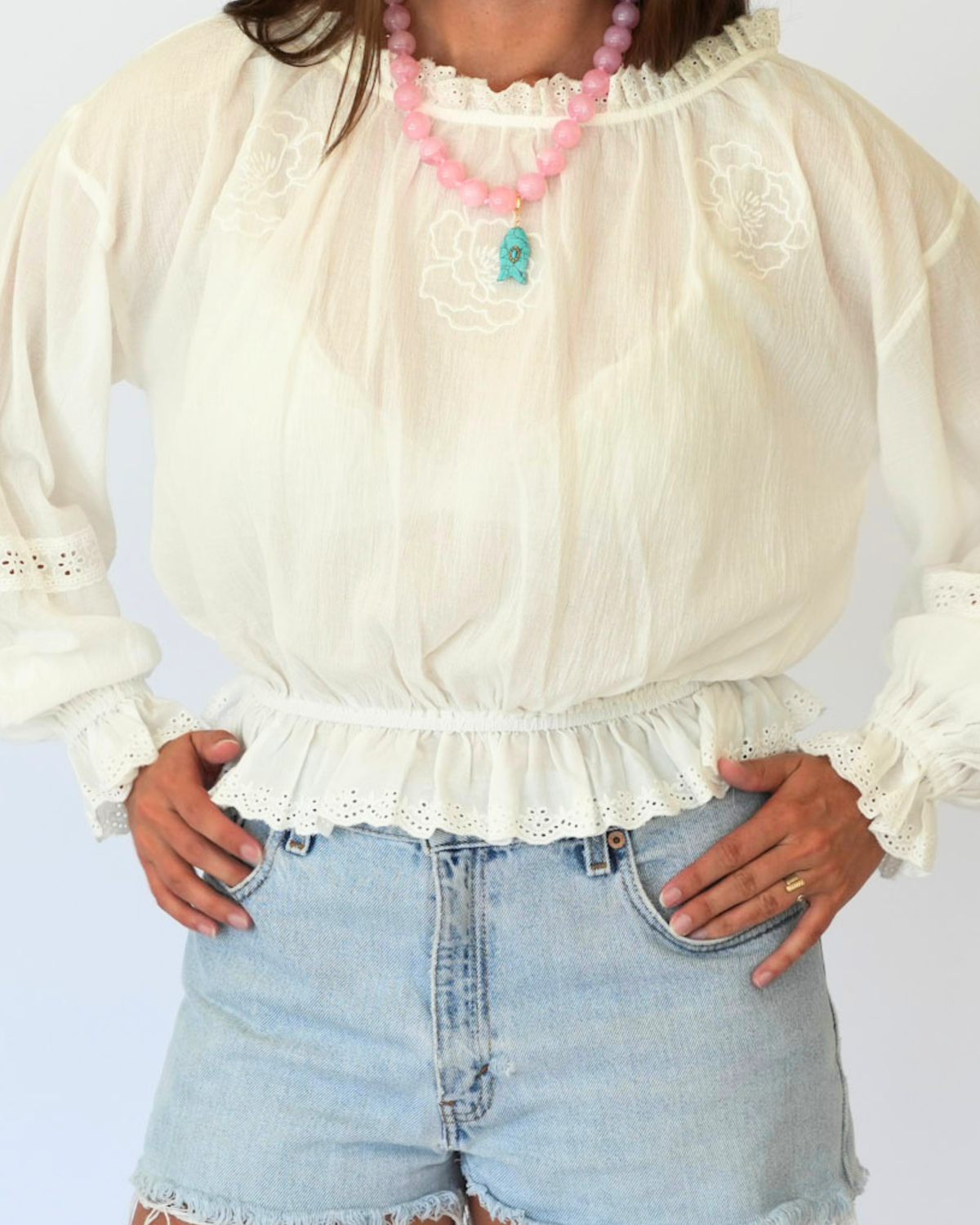 Kim Woven Cotton Embroidered Blouse